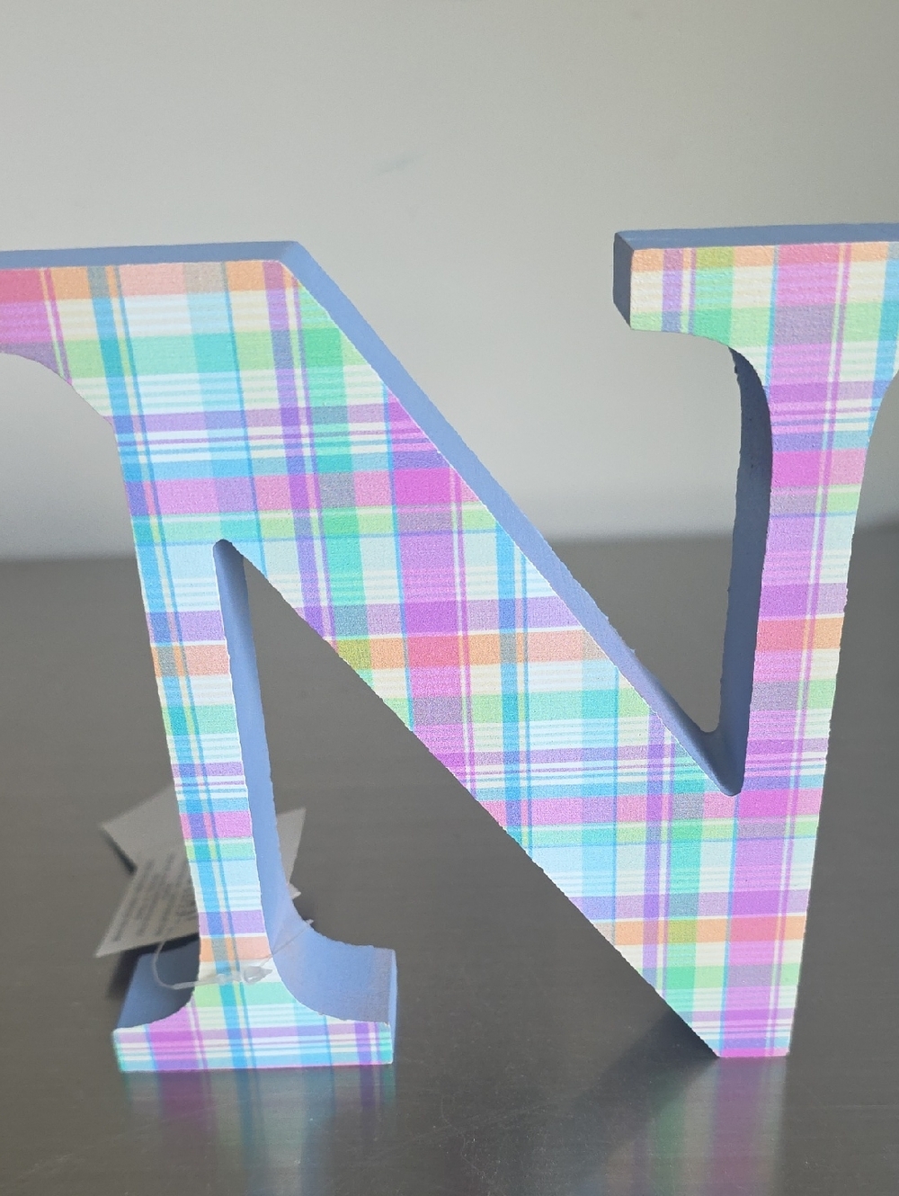 Pastel Plaid Letter N Decorative Wooden Accent - Unbranded